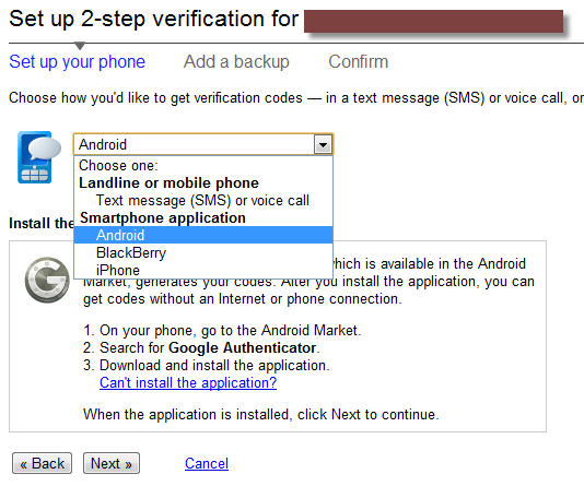 Two Factor Verification Setup in Gmail