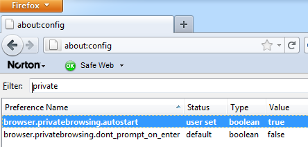 Autostart the Private Browsing in Firefox